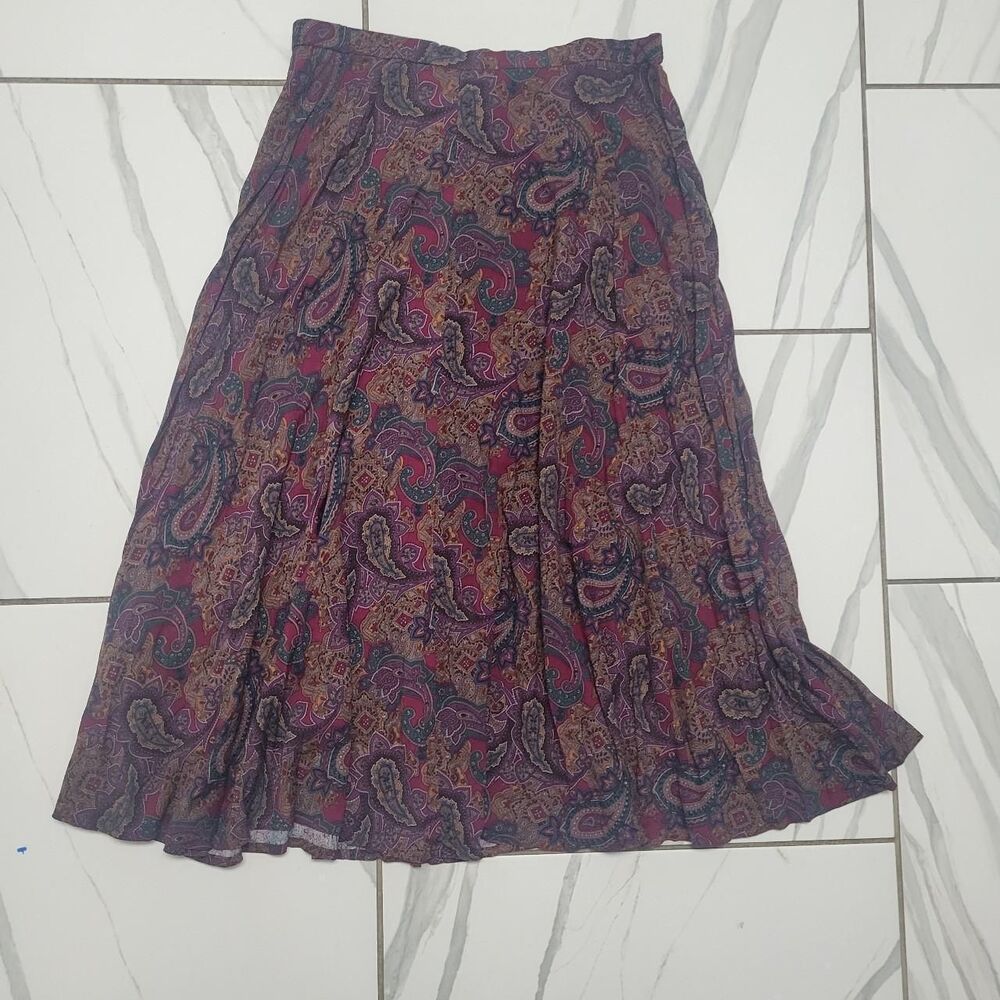 Burgundy Paisley Boho Midi Skirt 90s Inspired Fall A-Line Vintage 90s